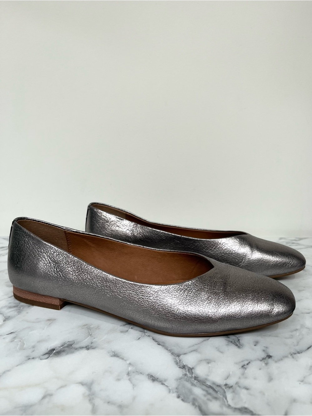 Frye Metallic Silver Leather Ballet Flats